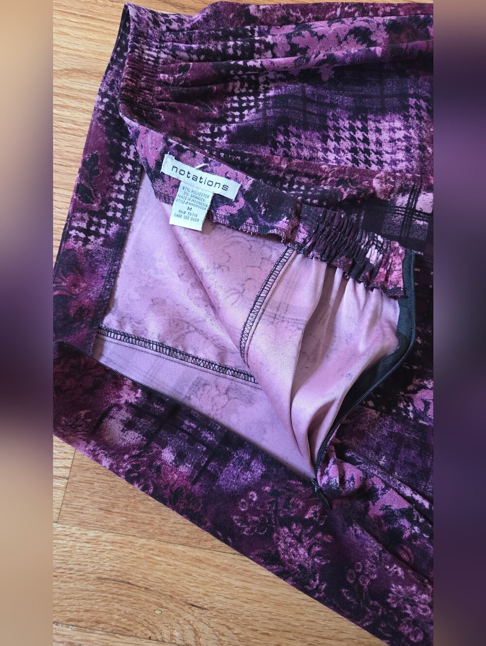 Vintage 90s Notations Patchwork Midi Skirt – Purple Floral & Plaid – Size M - Picture 6 of 8